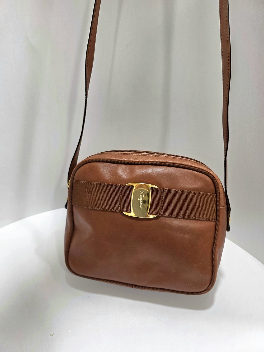 Salvatore Ferragamo Brown Vara Bow Leather Crossbody Bag